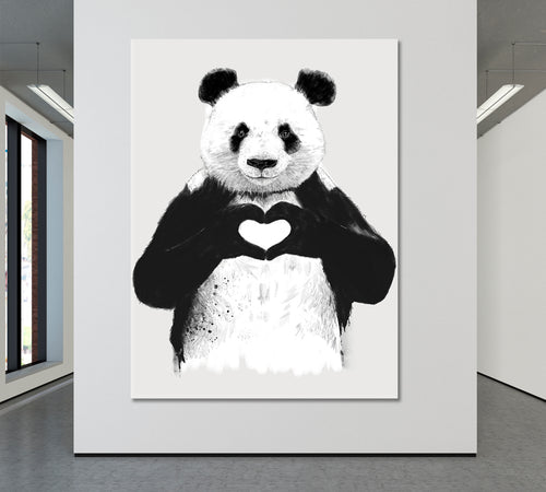 Black and White Panda With Hands Heart