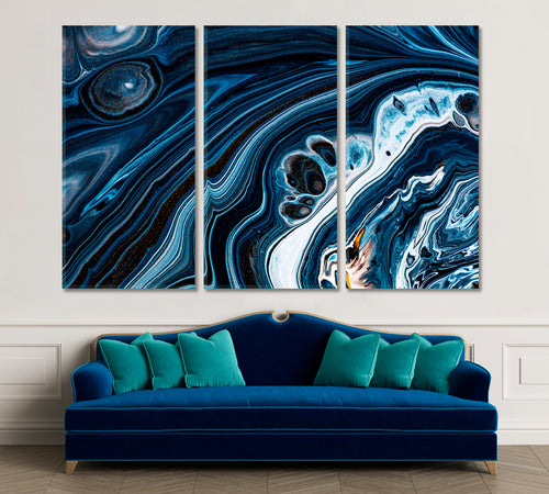 Black Navy Blue Swirling Flows Fluid Acrylic Abstract Iridescent Marble Effect