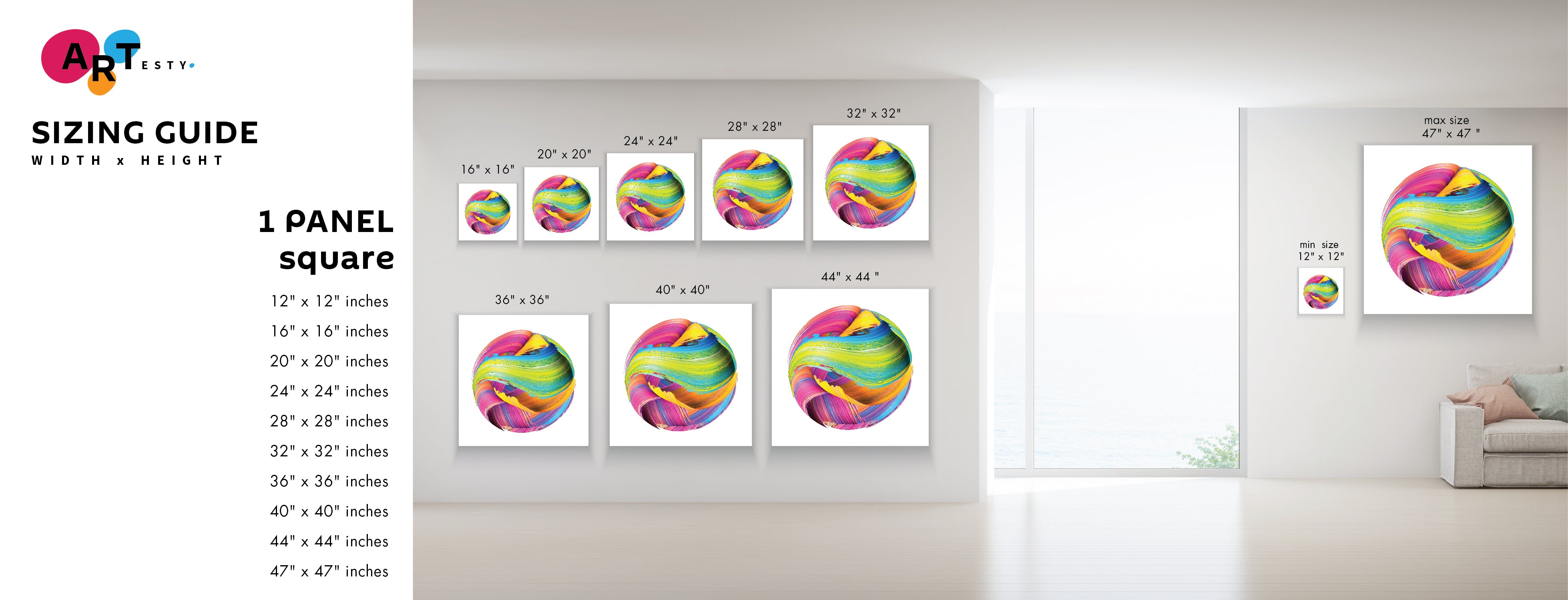Sizing guide of canvas print wall art