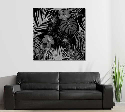 Abstract Monstera Flowers Tropical Jungle Leaves Palm Tree B & W