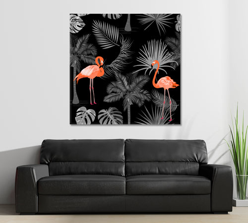 Abstract Tropical Jungle And Flamingo Poster