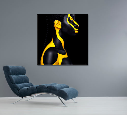 SPACE ALIEN Beautiful African Girl With Yellow Black Body Paint Art