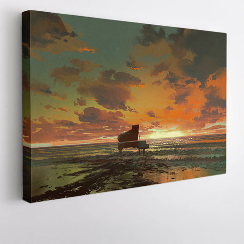 SURREAL DREAMLIKE Piano On The Beach Unreal Sunset Artistic Artwork