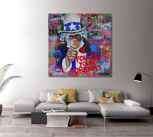 GRAFFITI GRUNGE STYLE Follow Your Dreams Drip Paint Expressionism Canvas Print  - Square