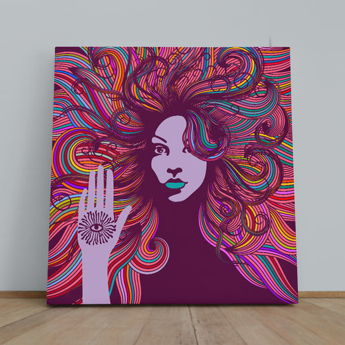 Psychedelic Portrait Hippie Woman Colorful Hair Evil Eye Protection
