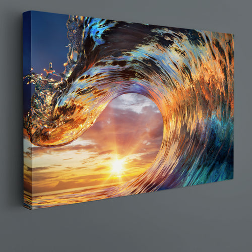 Colorful Ocean Wave Seawater Sunset Light Beautiful Clouds