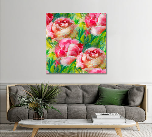 SPRING SOUL Vivid Floral Pattern Pink Peony - Square Panel