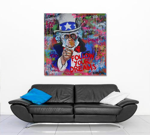 GRAFFITI GRUNGE STYLE Follow Your Dreams Drip Paint Expressionism Canvas Print  - Square