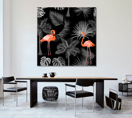 Abstract Tropical Jungle And Flamingo Poster