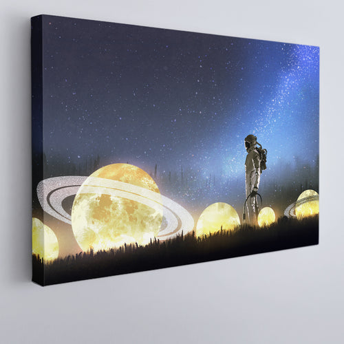 Astronaut And Beautiful Surreal Night Cosmic Scenery