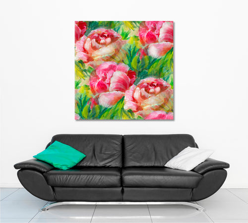 SPRING SOUL Vivid Floral Pattern Pink Peony - Square Panel