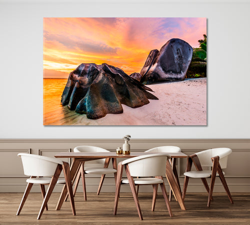 SEYCHELLES ISLAND Shaped Granite Boulders Sunset White Beach