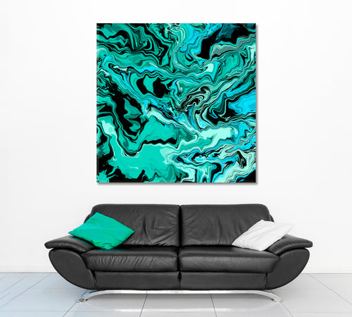 MARBLING Abstract Turquoise Black Waves
