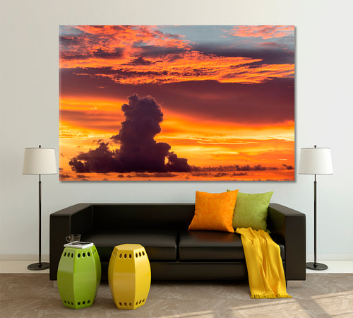 SKYSCAPE Tropical Sunset Amazing Red Orange Pink Clouds Majestic Colorful Canvas Print