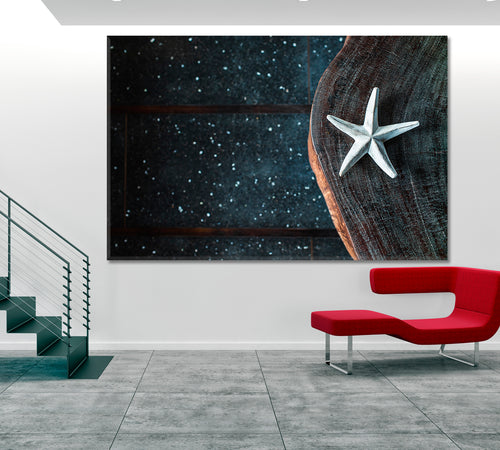 STARFISH Sea Life Nature Shapes and Forms Star Tropical Wooden Abstract Canvas Print