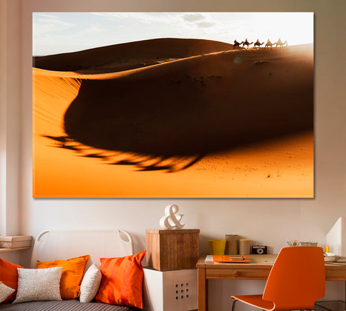 CAMEL CARAVAN Desert Sand Dunes Light of Sunset Shadows Sahara Canvas Print