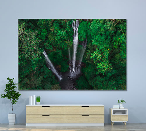 Tropical Jungle Rainforest Famous Sekumpul Waterfalls Bali Indonesia Picturesque Landscape Canvas Print