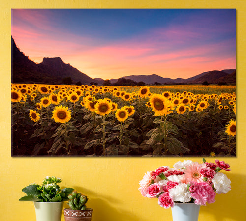 Picturesque Landscape Field of Blooming Sunflowers Canvas Print