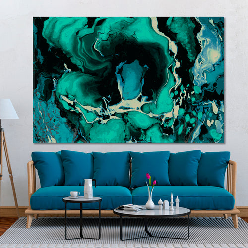 TEAL BLUE GREEN MIX Abstract Wavy Forms Fractal Futuristic Pattern