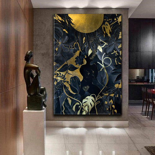 EVE GARDEN OF EDEN Black Gold Exotic Tropical Pattern Abstract