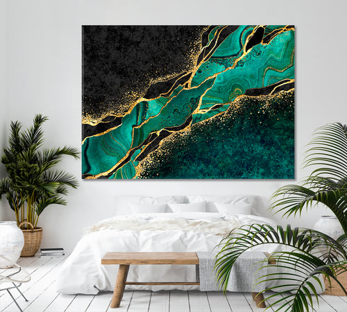 Green Malachite | Luxury Abstract Marble With Golden Veins Giclée Print