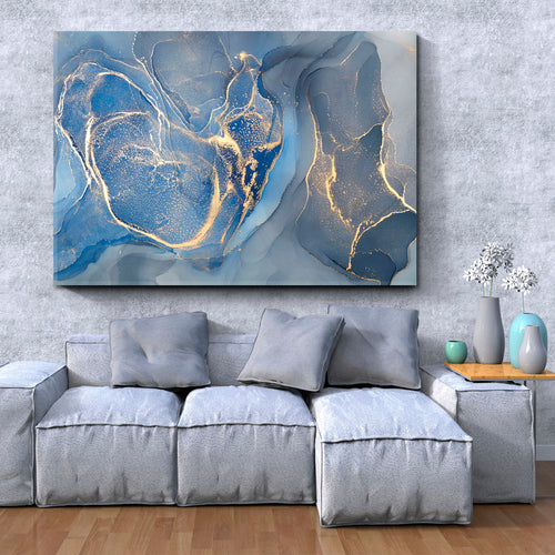 Light Blue Abstract Colorful Modern Art Marble Ink Colors