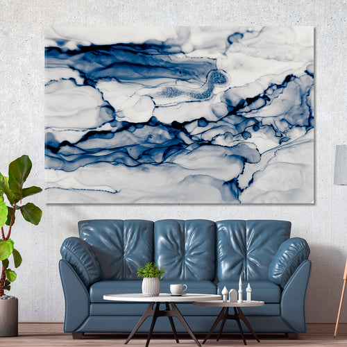 Chinese Ink Painting Blue Cool Dim Colors Marble