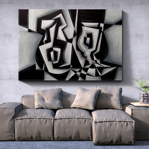 Cubism Style Abstract Black White Glass Bottle