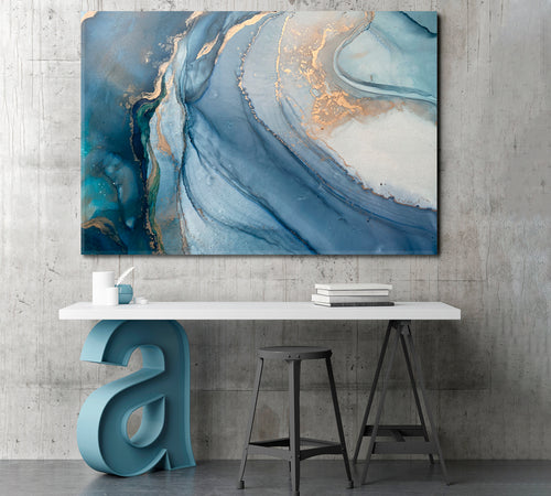 ABSTRACT MARBLE VEINS Translucent Blue Fluid Painting