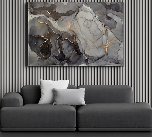 Black Gray Marble Alcohol Ink Stains Translucent Waves