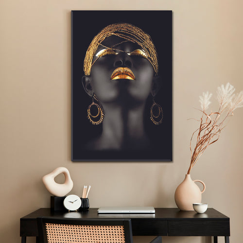 Black And Gold Beautiful African American Women Vertical Panel