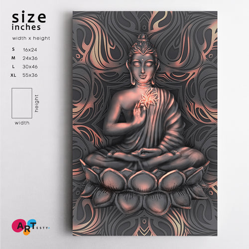 Shining Buddha Lotus Pose Stylized Mandala Painting