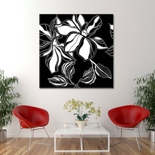 Black And White Floral Pattern Flowers Leafs