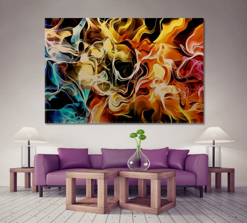 Trendy Abstract Multi Color Fire Smoky Fractal Pattern