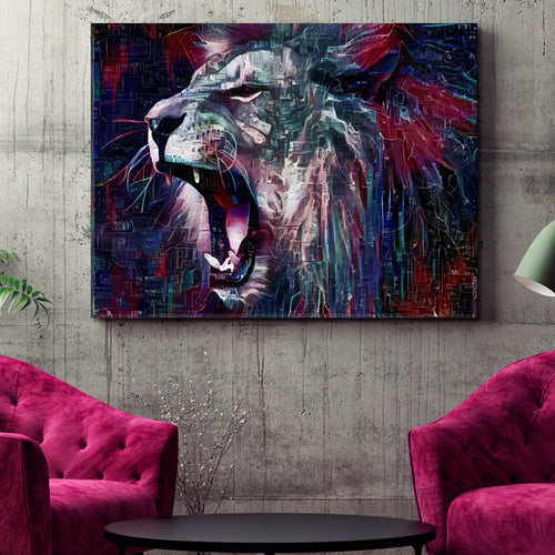 LION WILD BEAST Animals Abstract Modern Indigo Blue Plum Purple