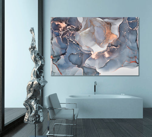 Wispy Blue Tides | Alcohol Ink Blue Grey Beautiful Marble Pattern | Canvas Print