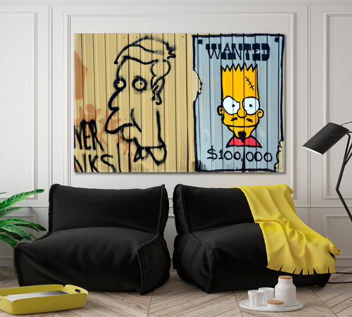 LOOKING FOR A STREET ART Urban Graffiti Bart Simpson Wanted! Montreal Canada Whimsical Canvas Print