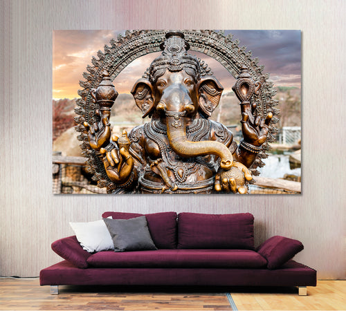 Statue of Hindu Elephant God Ganesha Dramatic Sky