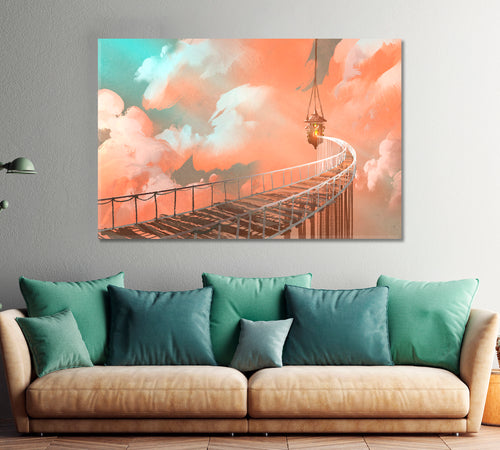 Mystical Surreal Coral Clouds Rope Bridge Hanging Lamp