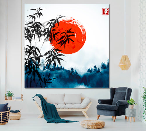 ART FOR LUCK Bamboo Trees Misty Forest Oriental Ink Japanese Style | S