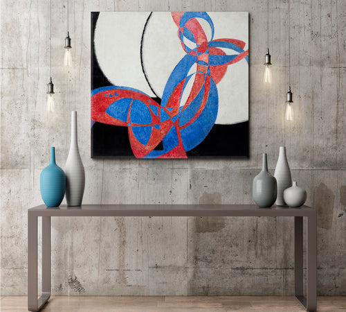 Blue Red Black Abstract Geometric Modern Kupka Style