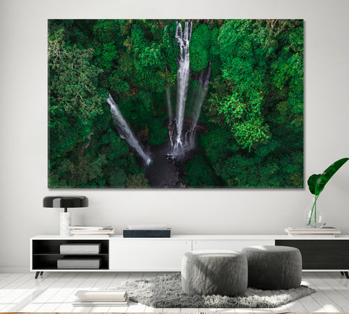 Tropical Jungle Rainforest Famous Sekumpul Waterfalls Bali Indonesia Picturesque Landscape Canvas Print