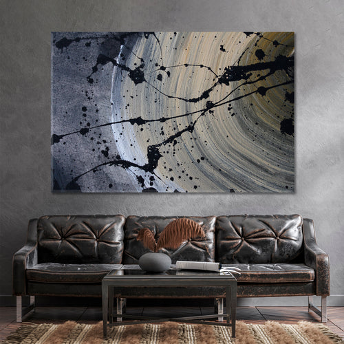 Black Splashes Wide Lines Gray Rough Tough Abstract Modern Art