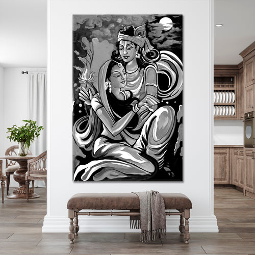 Lord Radha Krishna Modern Art Black And White