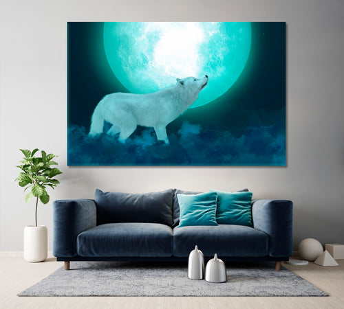 Majestic White Wolf And Big Moon Poster