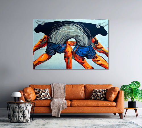 BULLFITING Street Art Canada Montreal Bull Fight Abstract Vibrant Graffiti Canvas Print