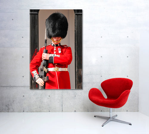 LONDON ENGLAND Soldier Official Royal Residences Queen's Guard Tower Canvas Print - Vertical panel