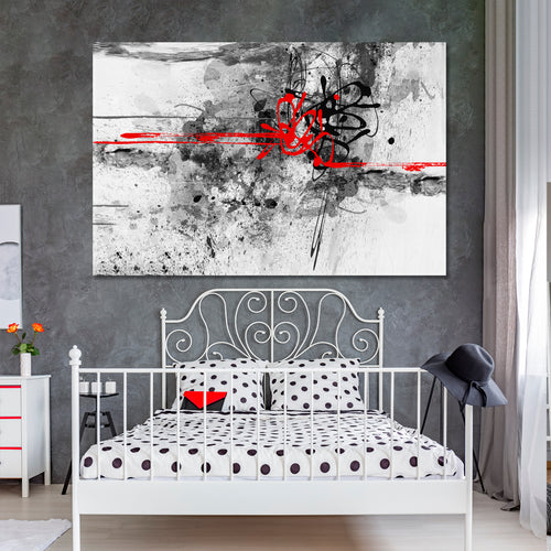 RED & BLACK ON WHITE Abstract Expressionist Drip Painting Jackson Pollock Style Canvas Print
