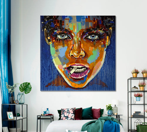 GIRL Figurative Expressionism Colorful Woman Face Grunge Drip Art | Square
