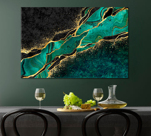 Green Malachite | Luxury Abstract Marble With Golden Veins Giclée Print